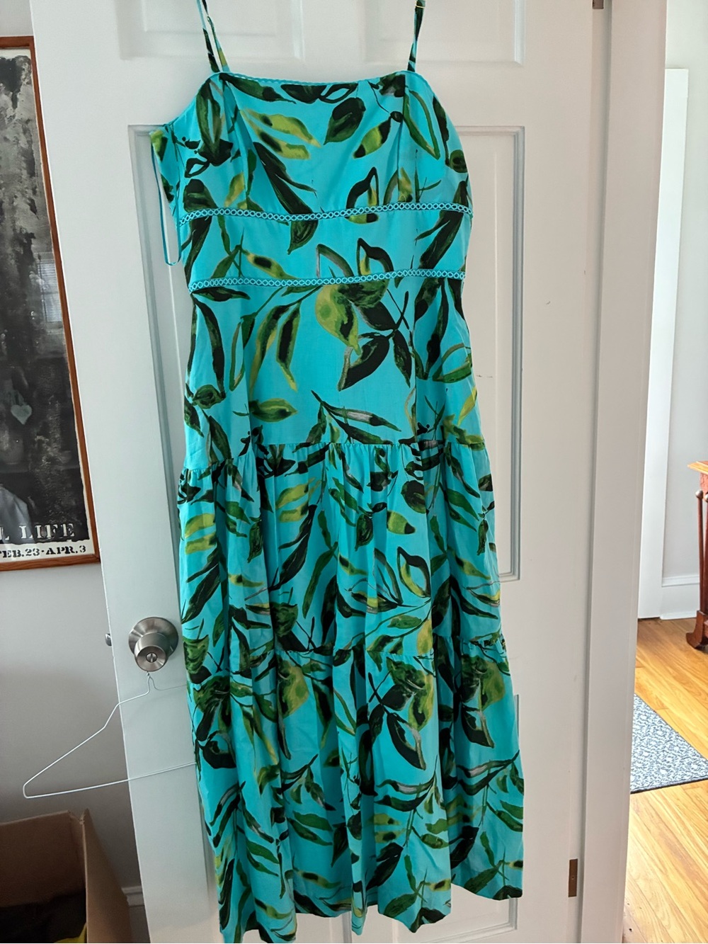 Taylor Turquoise Leaf-Print Maxi Dress